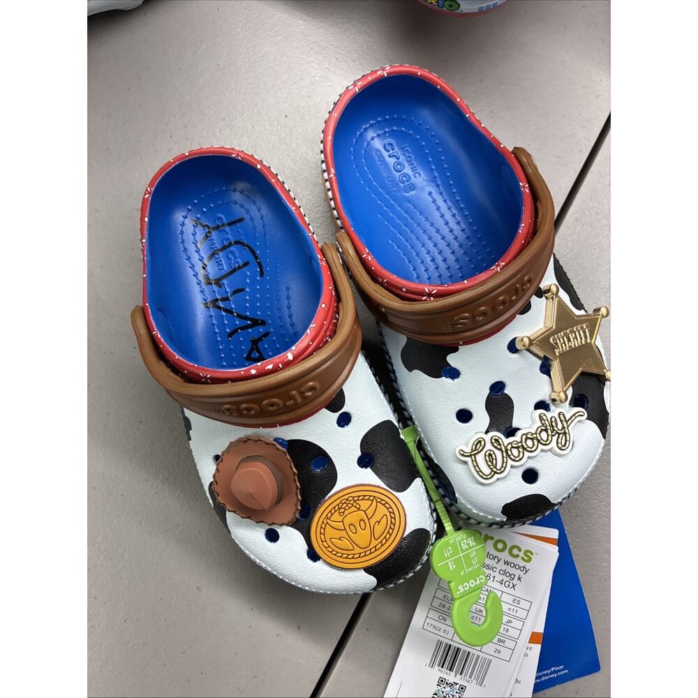 Crocs Toy Story Woody Kids Clog Cow Blue Brown Red Size 11c c11 New W/ Tags